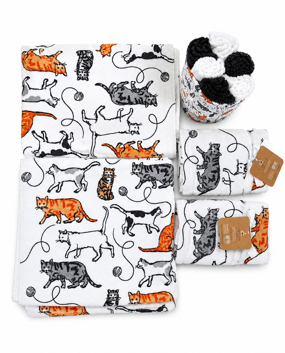 Deborah Connolly Cat Towel Set 2 Bath 2 Hand Towels 4 Washcloths Basket